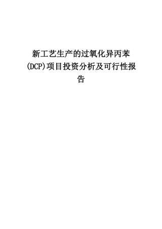 2025年新工艺生产的过氧化异丙苯项目投资分析及可行性报告