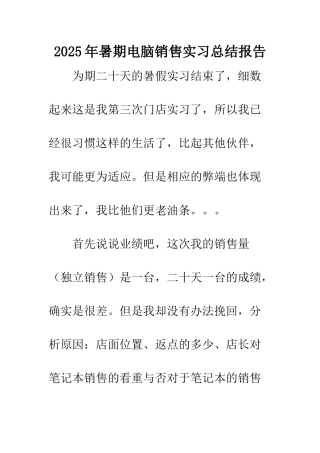 2025年暑期电脑销售实习总结报告