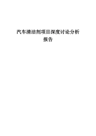 2025年汽车清洁剂项目深度研究分析报告