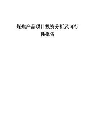 2025年煤焦产品项目投资分析及可行性报告