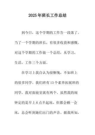 2025年班长工作总结