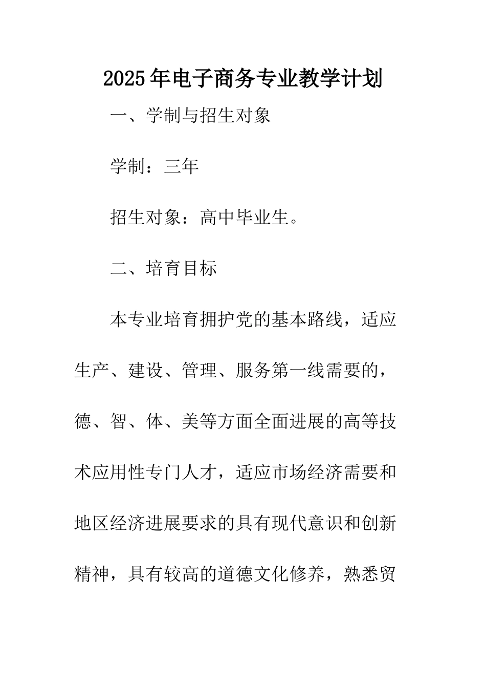 2025年电子商务专业教学计划_第1页