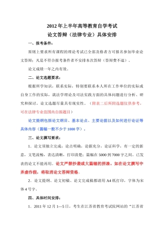 XXXX年上半年自学考试法律专业本科论文答辩具体安排[1]
