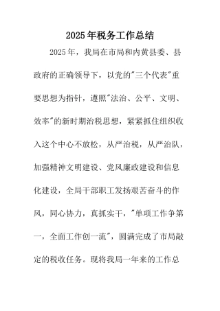 2025年税务工作总结