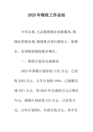 2025年税收工作总结