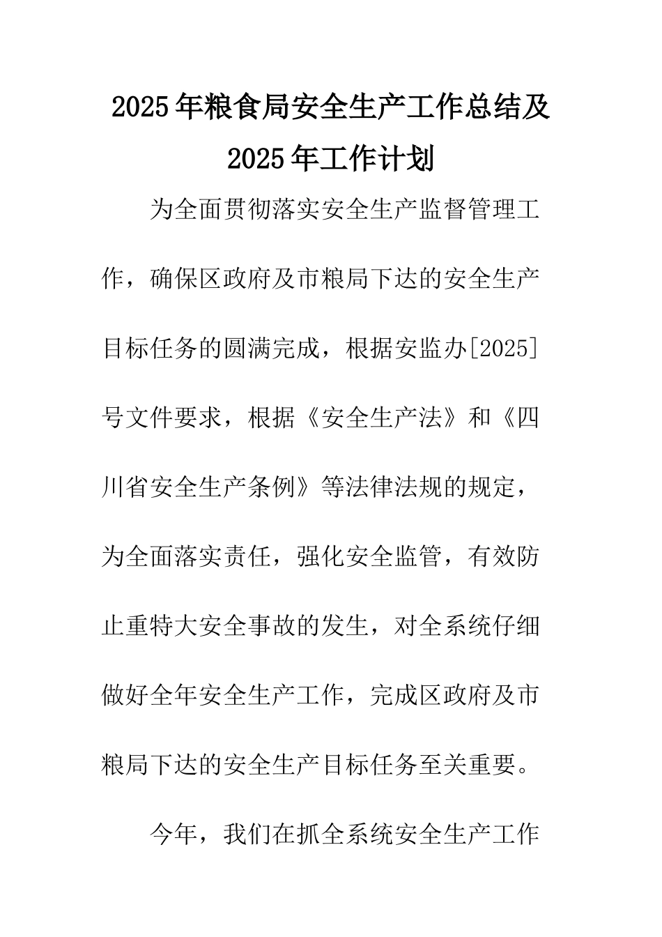 2025年粮食局安全生产工作总结及2025年工作计划_第1页