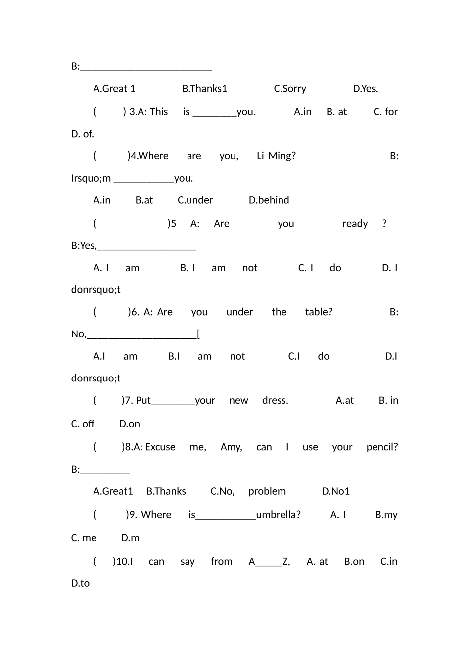 人教版小学三年级英语下册第五单元试题_第2页