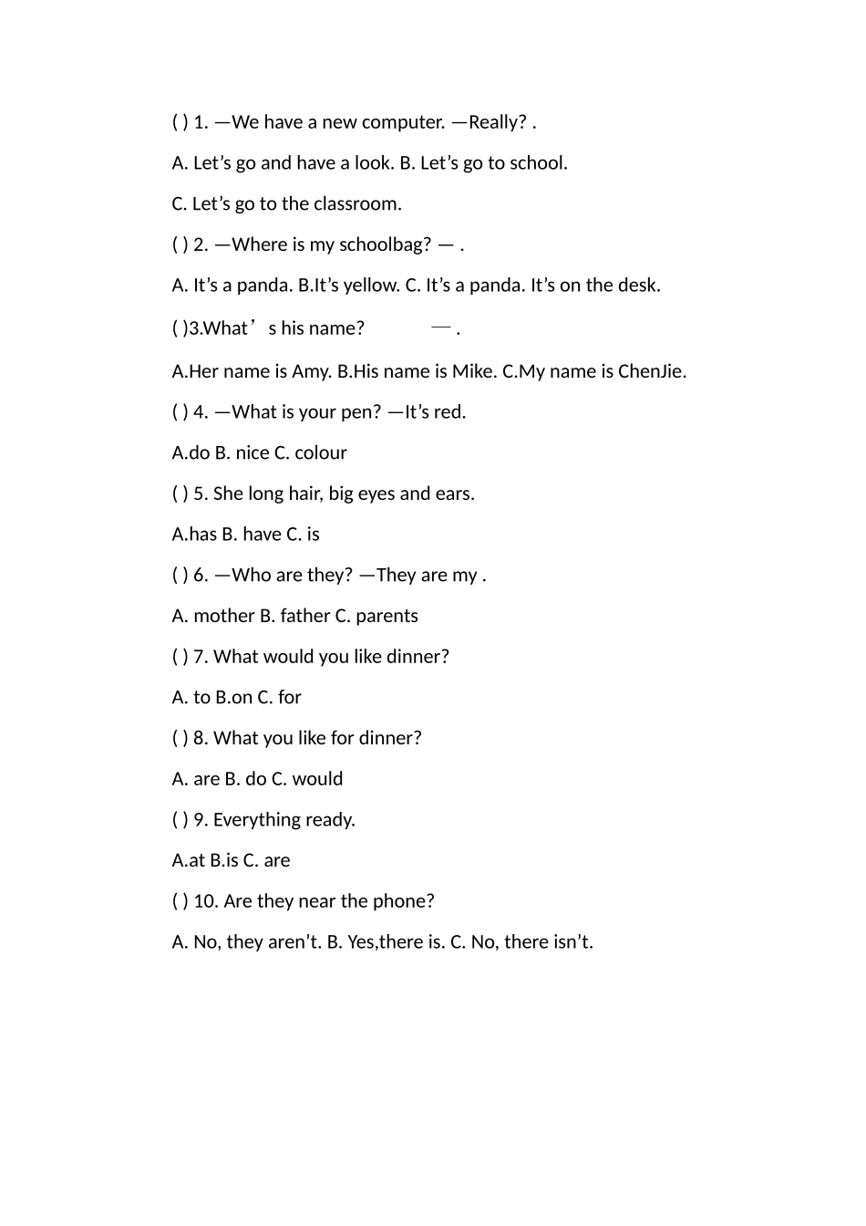 1617学年四年级上册英语期末检测题_第2页