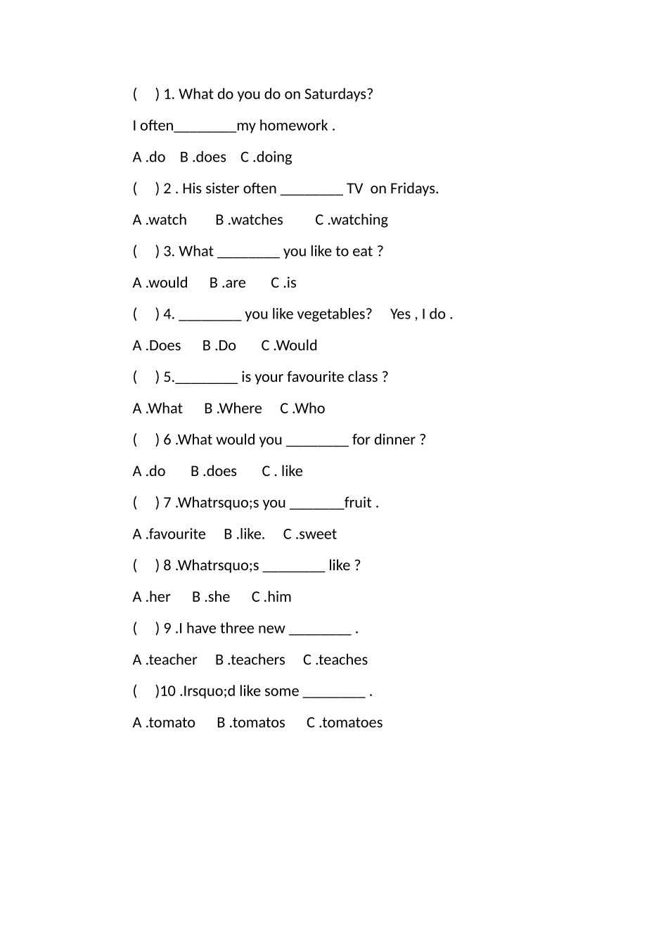 PEP版五年级英语上册期中试卷及答案_第2页