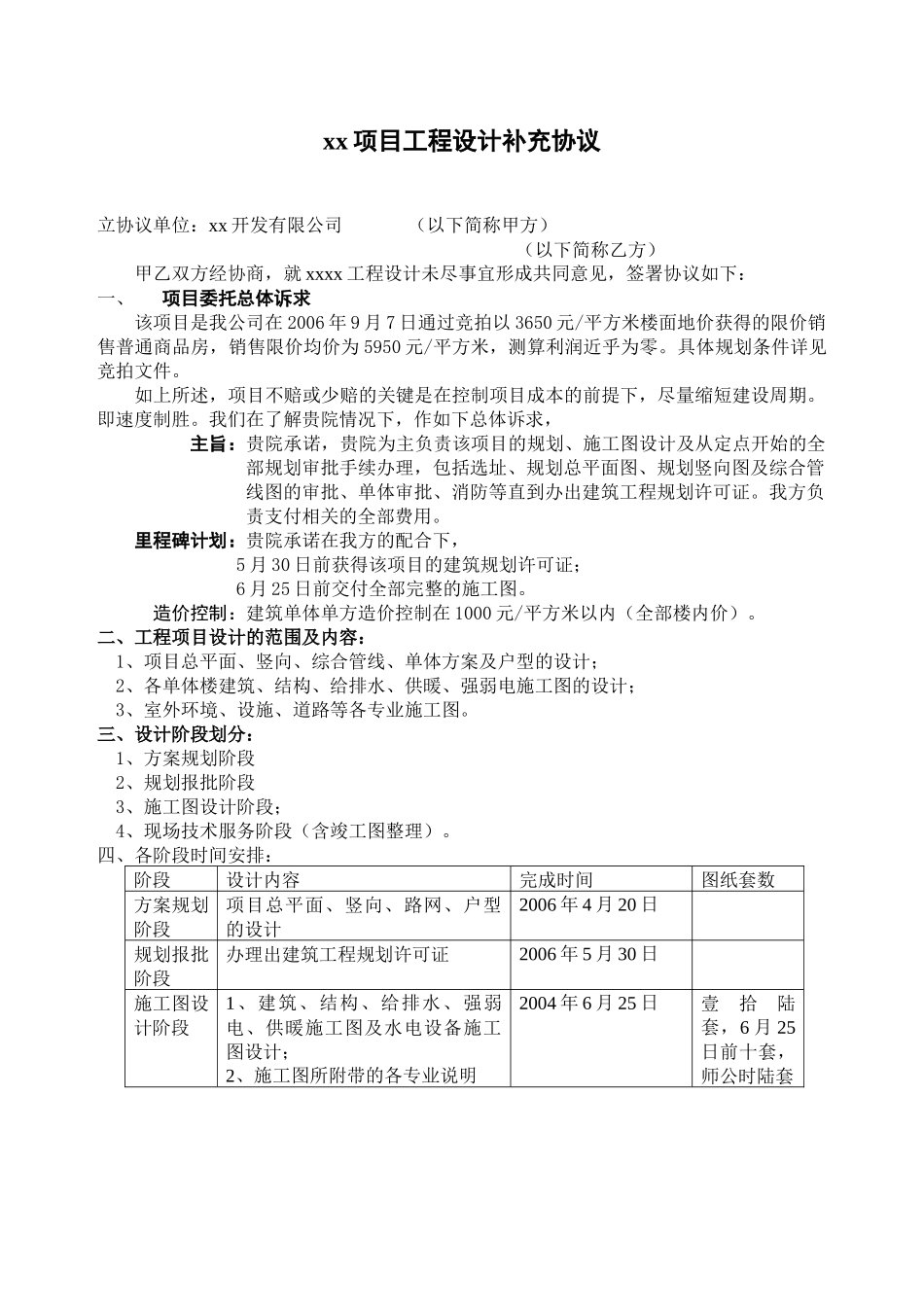 _xx项目工程设计协议书_第1页