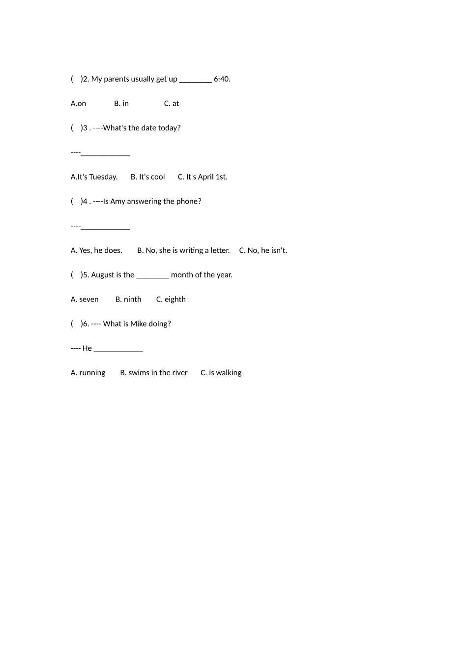 人教版小学五年级英语期末考试题附答案_第2页