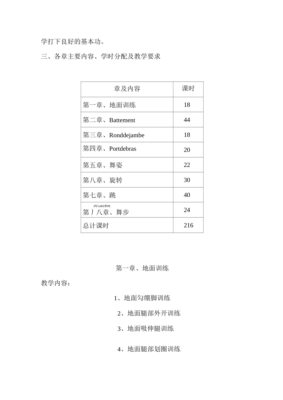 舞蹈系本科班芭蕾舞基训课程教学大纲_第2页