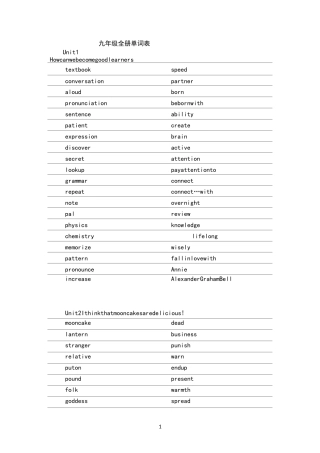 人教版九年级英语单词英译汉 (1)