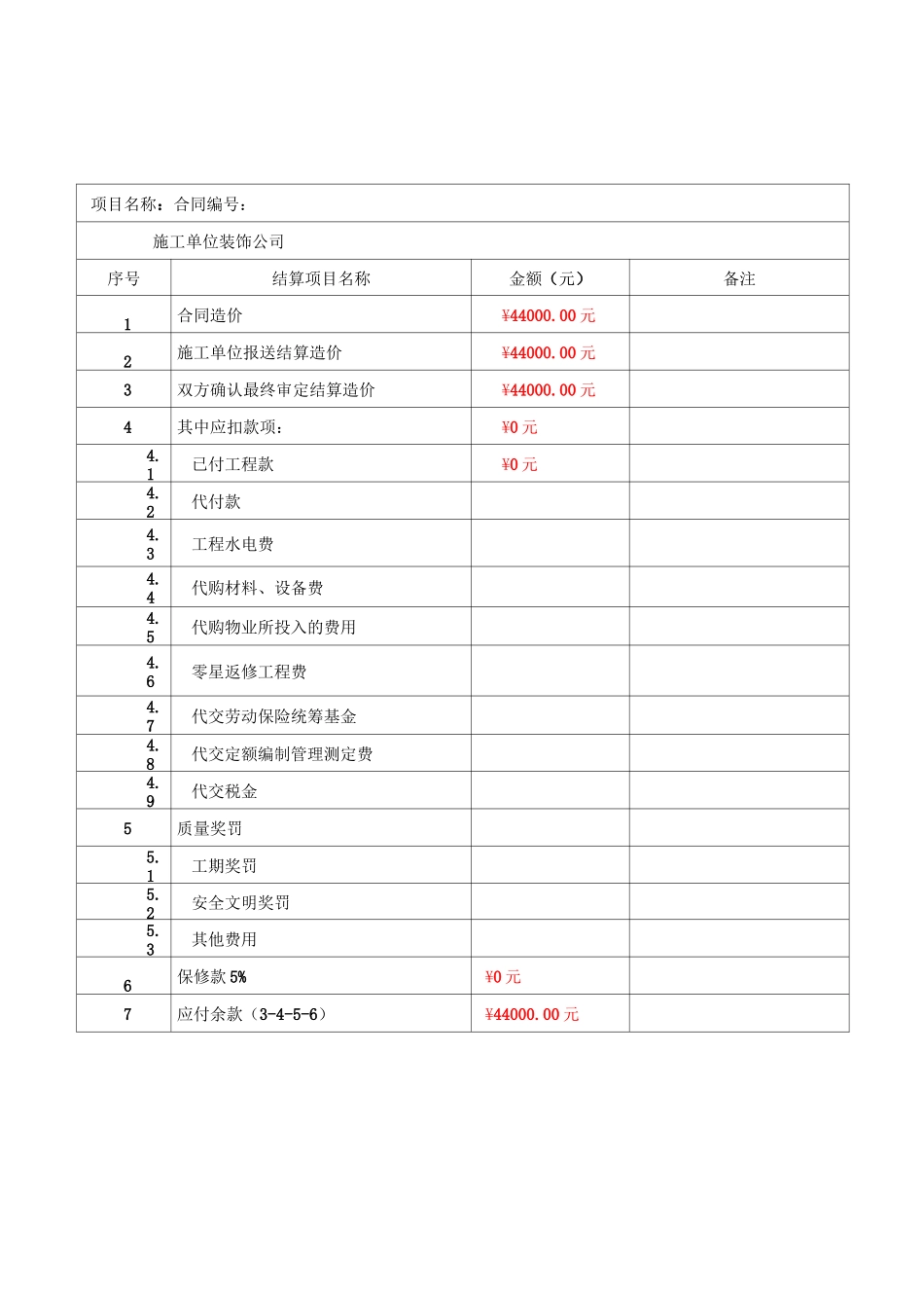 工程结算书(模板)_第3页