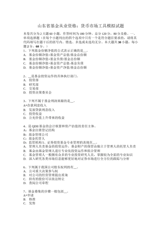 山东省基金从业资格：货币市场工具模拟试题