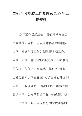 2025年考核办工作总结及2025年工作安排