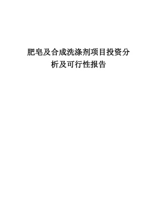 2025年肥皂及合成洗涤剂项目投资分析及可行性报告