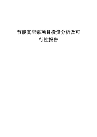 2025年节能真空泵项目投资分析及可行性报告