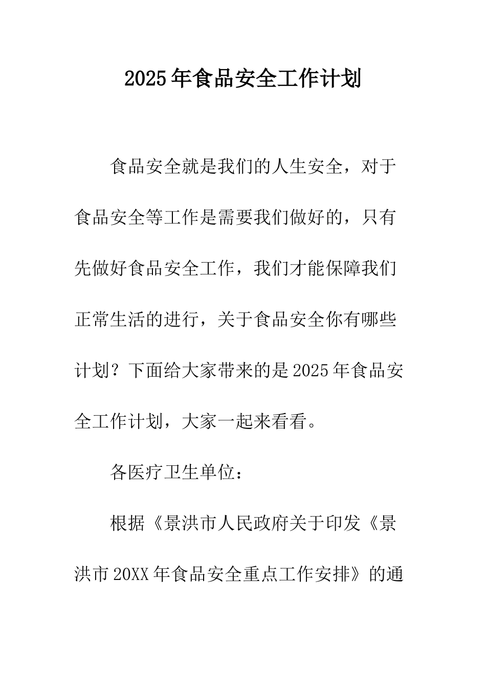 2025年食品安全工作计划_第1页
