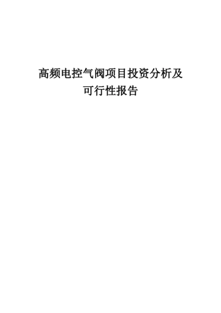 2025年高频电控气阀项目投资分析及可行性报告