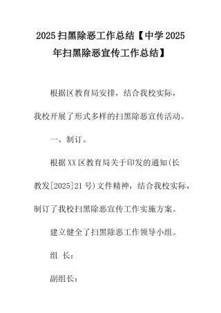2025扫黑除恶工作总结