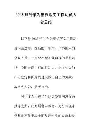 2025担当作为狠抓落实工作动员大会总结