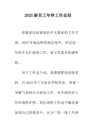 2025新员工年终工作总结
