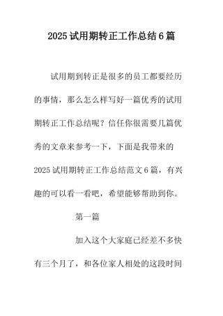 2025试用期转正工作总结6篇