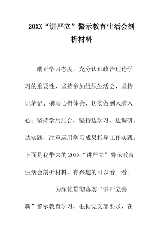 20XX“讲严立”警示教育生活会剖析材料