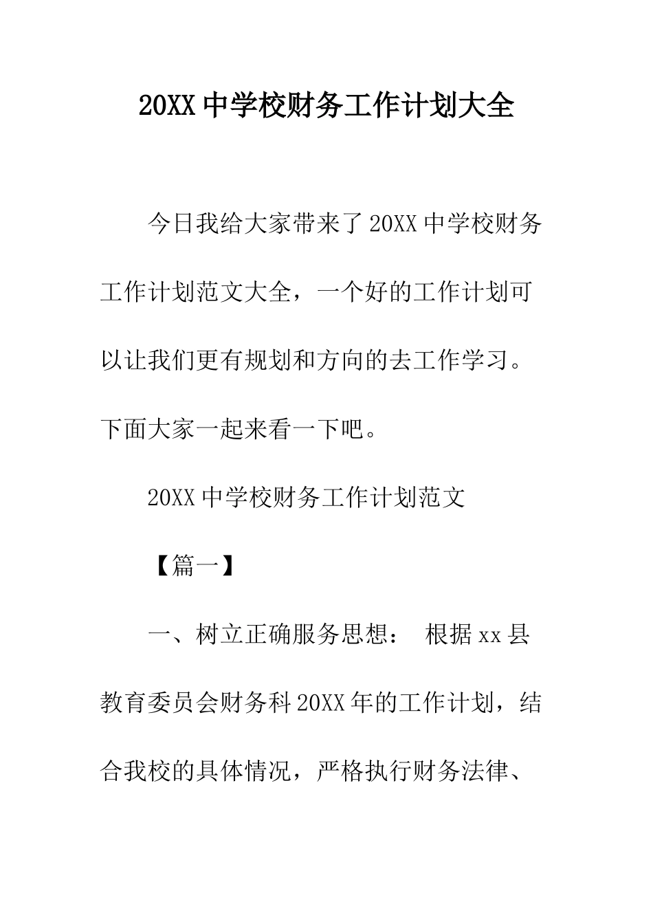 20XX中学校财务工作计划大全_第1页
