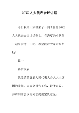 20XX人大代表会议讲话