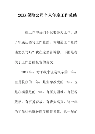 20XX保险公司个人年度工作总结