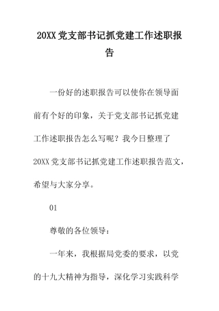 20XX党支部书记抓党建工作述职报告