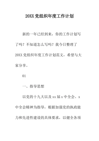 20XX党组织年度工作计划