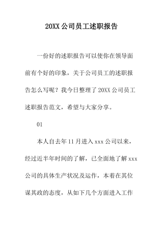 20XX公司员工述职报告