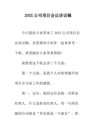 20XX公司项目会议讲话稿