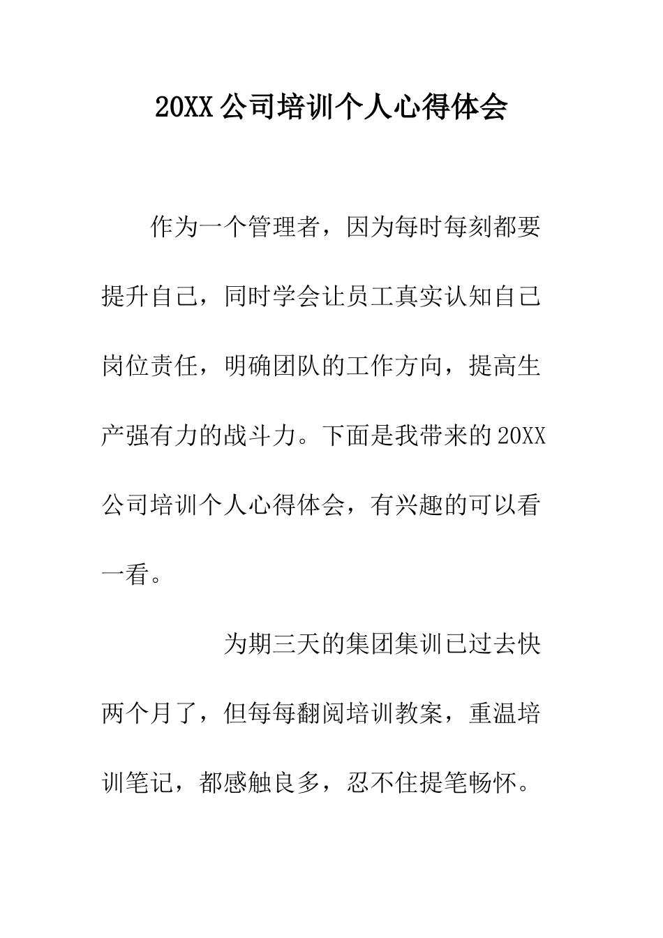 20XX公司培训个人心得体会_第1页