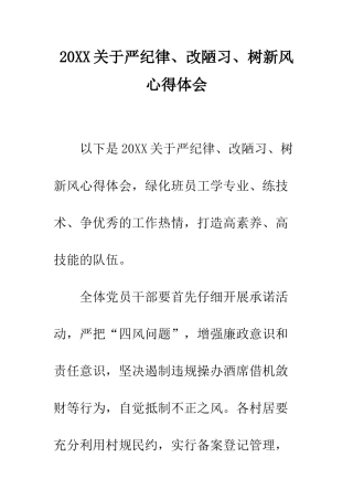 20XX关于严纪律、改陋习、树新风心得体会