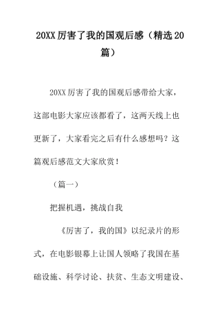 20XX厉害了我的国观后感
