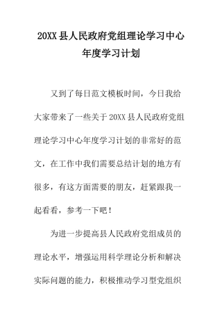20XX县人民政府党组理论学习中心年度学习计划