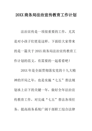 20XX商务局法治宣传教育工作计划