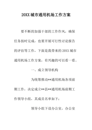 20XX城市通用机场工作方案
