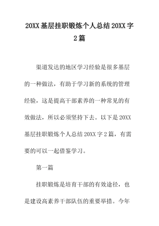 20XX基层挂职锻炼个人总结20XX字2篇