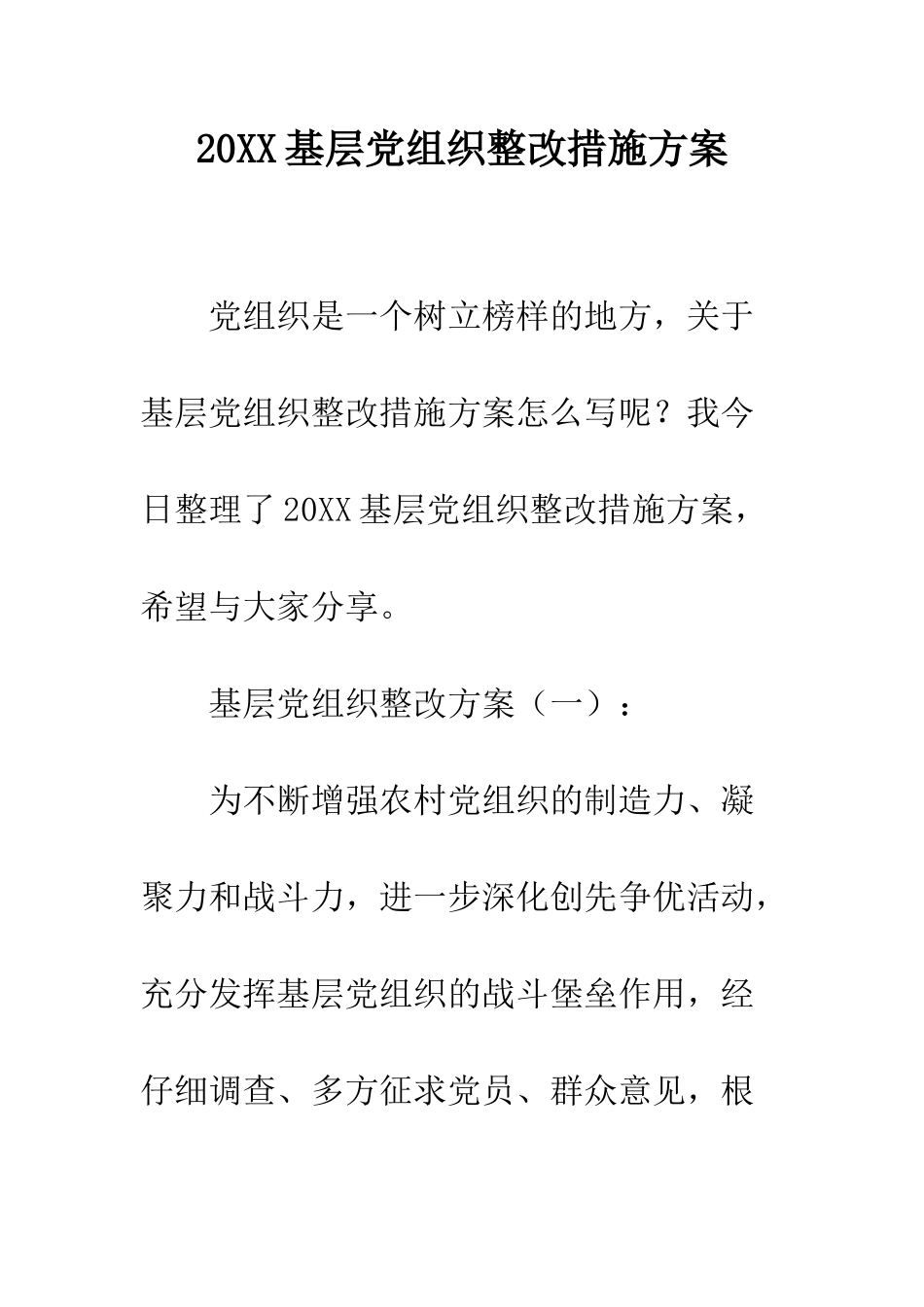 20XX基层党组织整改措施方案_第1页