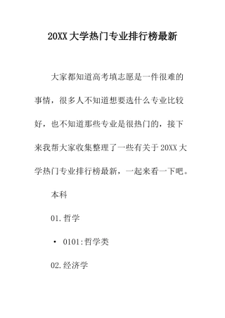 20XX大学热门专业排行榜最新