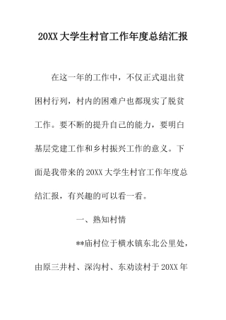 20XX大学生村官工作年度总结汇报
