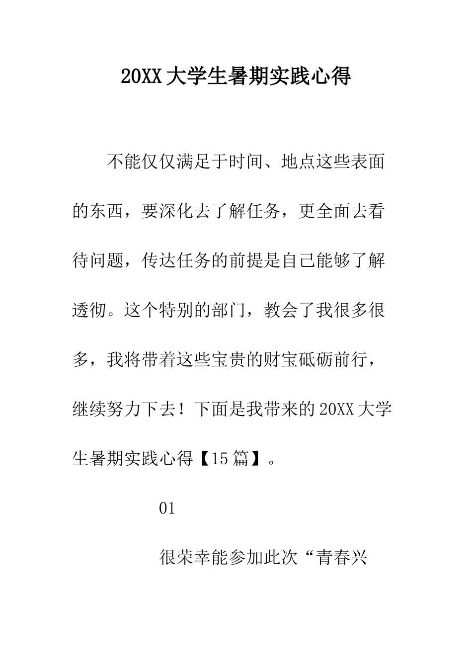 20XX大学生暑期实践心得_第1页
