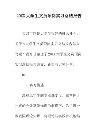 20XX大学生文员顶岗实习总结报告