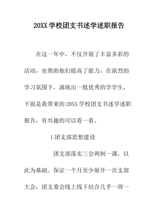 20XX学校团支书述学述职报告