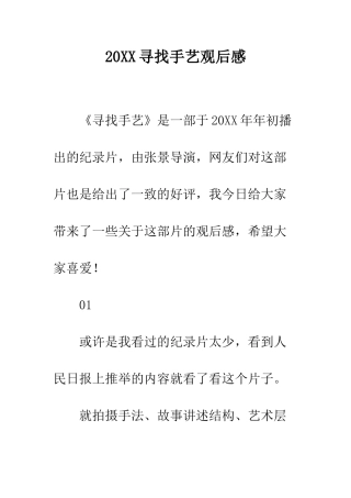 20XX寻找手艺观后感
